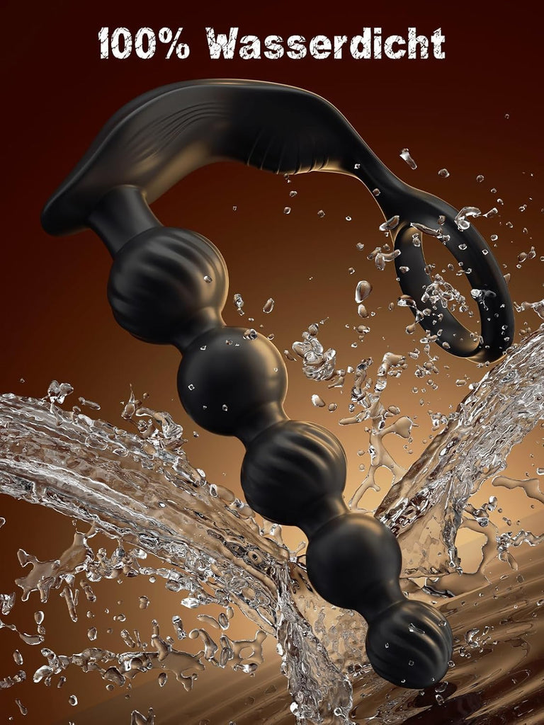 Sex Spielzeug für die Männer, Anal Plug Prostata Massagegerät Buttplug Penisring mit 10 Vibrierenden Modi, Prostata Stimulation mit 5 Analperlen, Wasserdichtes Sex Toyset für die Paare