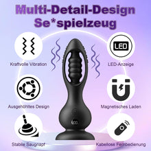 Laden Sie das Bild in den Galerie-Viewer, Kabelloser Vibrations Analplug Prostata Massager für Männer mit Fernbedienung 10 Vibrationsmodi Kugel Design IPX6 Wasserdicht Magnetisches Laden Medizinisches Silikon Leise Schwar
