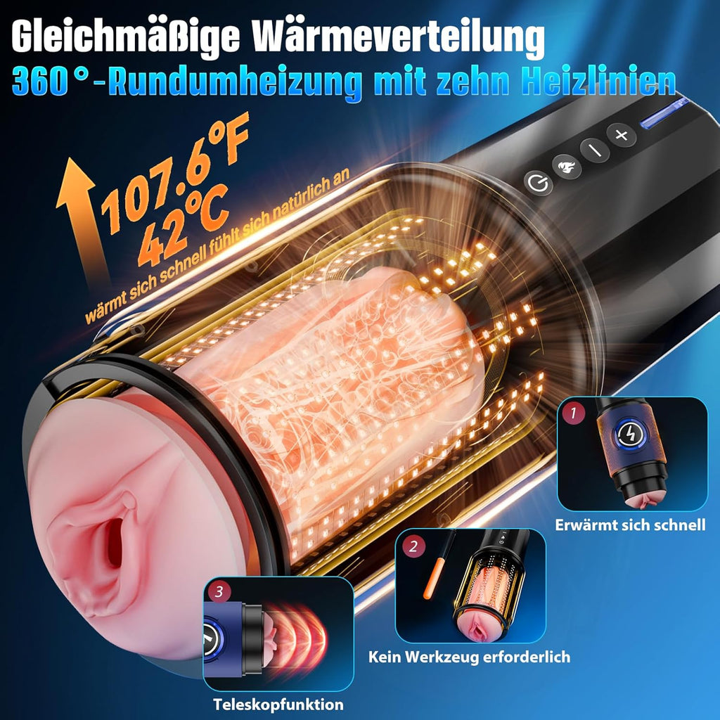 KI-Interaktion 360° Schnellheiz Masturbator Sex Spielzeug für die Männer, Masturbieren für Männer 5 Intensiver Teleskopfunktion Sexspielzeug, Realistische Masturbatoren Liner Abnehmbare Sex Toys