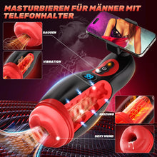 Laden Sie das Bild in den Galerie-Viewer, Elektrische Masturbator mit Telefonhalter, Mundförmig Masturbieren für Männer Blowjob mit 9 Saugmodi 9 Vibration, 3D Realistisch Vagina Heizung Sex Spielzeug für die Männer LCD Display, APP-Steuerung
