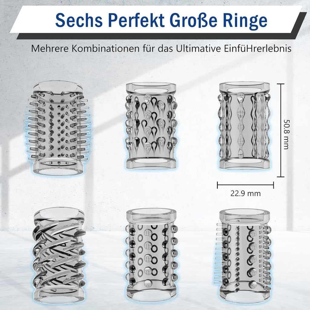 Penismanschetten, 6er Pack Penis Sleeve Fallinsexy Transparente Wiederverwendbare Penishülle für Penisvergrößerung Sexspielzeug für Männer, Penis Sleeve Erbessern Ausdauer &Sensibilität