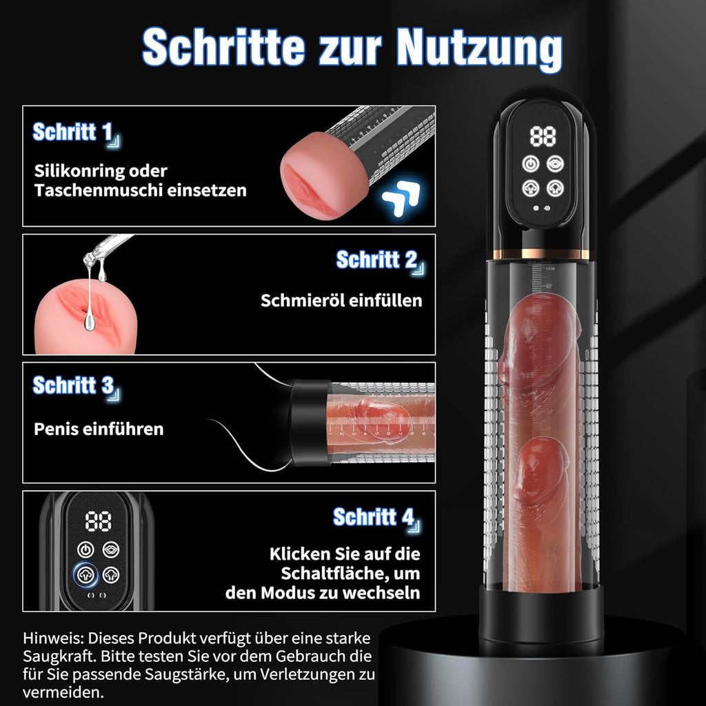 Penispumpe für Penisvergrößerung Sex Spielzeug für die Männer, Elektrische Penis Vakuumpumpe mit Taschenmuschi 4 + 3 Saugstufen, IPX7 100% Wasserdicht Erektion Masturbator mit 2 Silikonhülsen