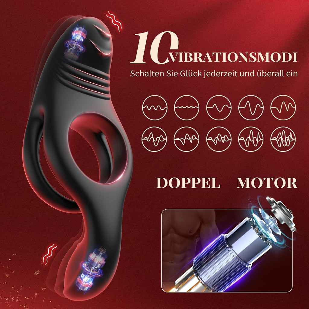 Penisring Vibrator Spielzeug für die Paare Klitoris, Penis Ring Erotisches Sex Spielzeug für Paare Extrem Sex 10 Vibrationsmodi, Penisringe Sex Spielzeug für die Männer Solo Dual Cockring Massagegerät