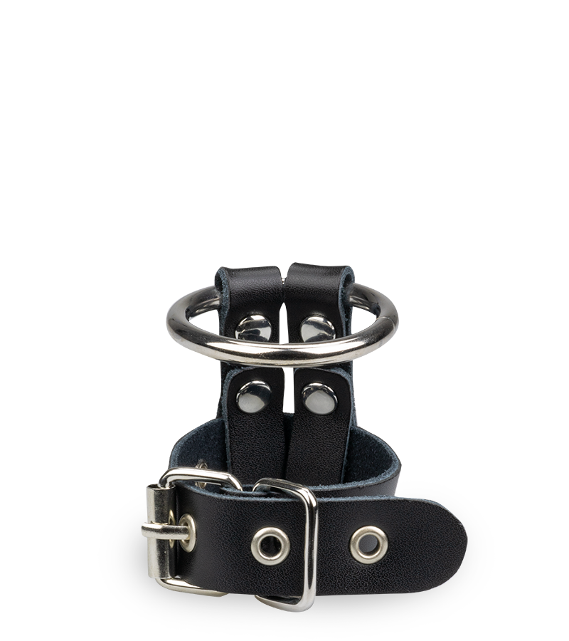 Abschließbarer Penisring aus Kunstleder und Metall