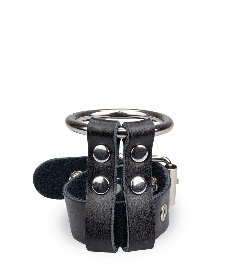 Abschließbarer Penisring aus Kunstleder und Metall