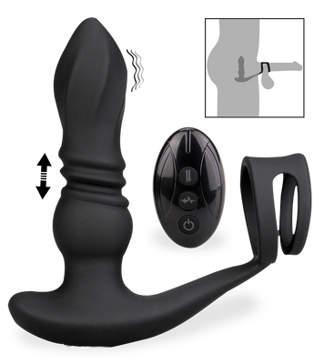 Analplug mit Vibrations- und Stoßfunktion und Doppel-Cockring Toronto