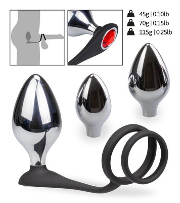 Analschmuck mit Doppel-Cockring und 3 Plugs