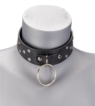Laden Sie das Bild in den Galerie-Viewer, BDSM-Halsband mit Flachnieten, O-Ring und Leine