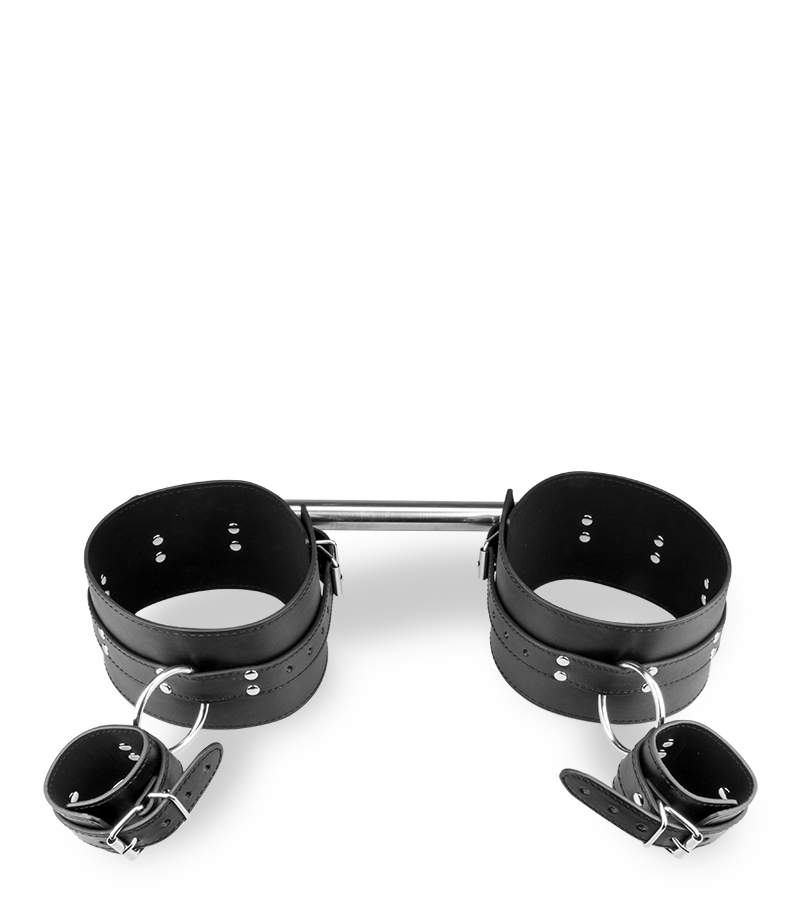 BDSM-Spreizstange für Oberschenkel mit Handfesseln