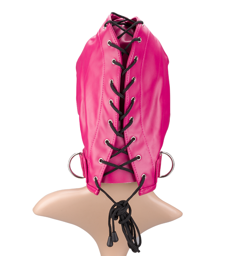Bondage-Haube mit Reißverschlüssen an Augen und Mund