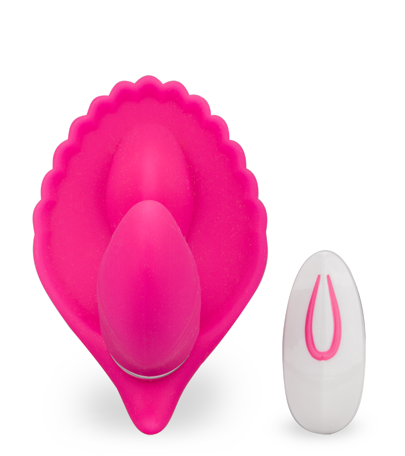 Butterfly-Vibrator in Muschelform mit Innendildo