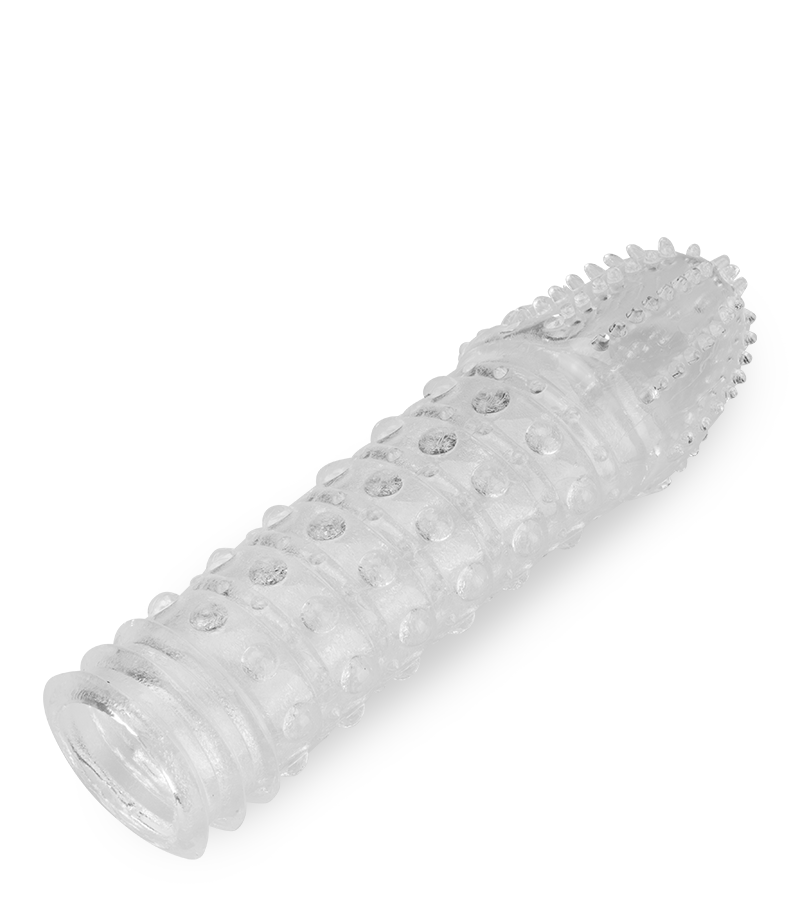 Durchsichtige Penishülle mit Noppen an Spitze und Schaft