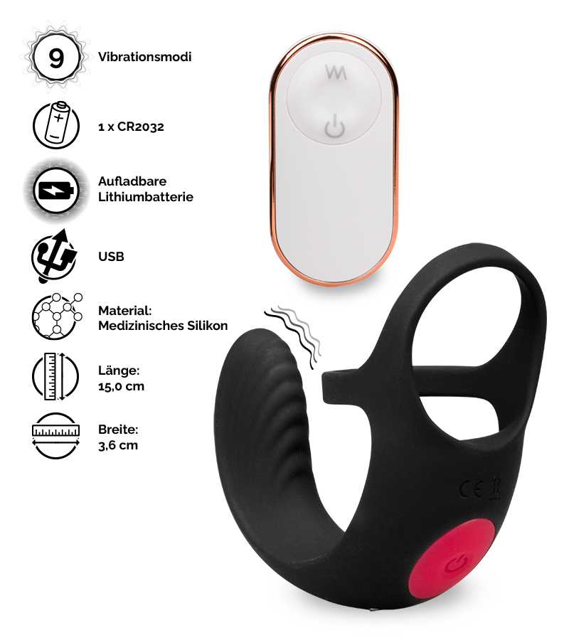 Ferngesteuerter Hoden-Massager mit Doppel-Cockring Shape