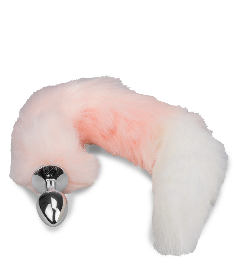 Foxtail-Buttplug aus rosa-weißem Kunstfell