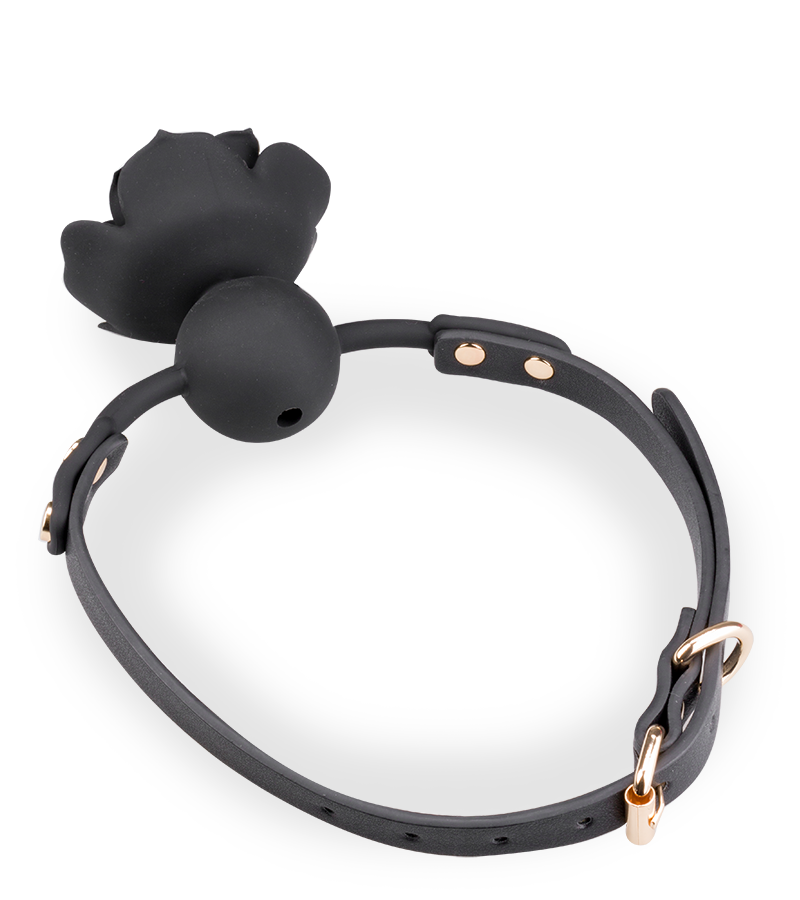 Gagball aus Silikon und Kunstleder mit Rosen-Dekor