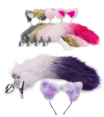 Katzenschwanz-Plug mit Katzenohren-Haarreif