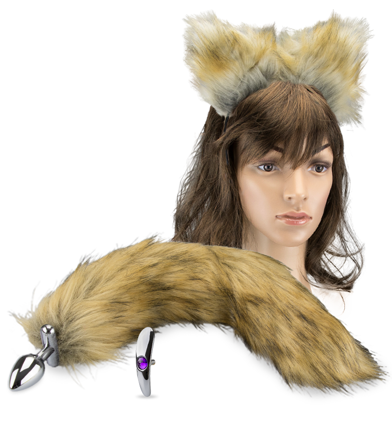 Katzenschwanz-Plug mit Katzenohren-Haarreif
