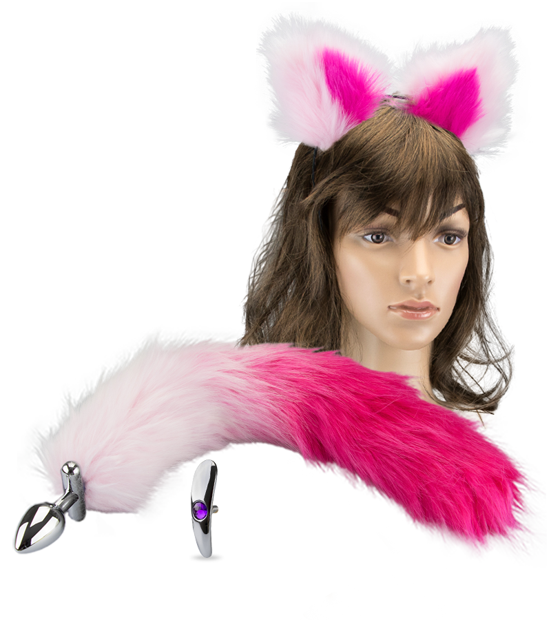 Katzenschwanz-Plug mit Katzenohren-Haarreif