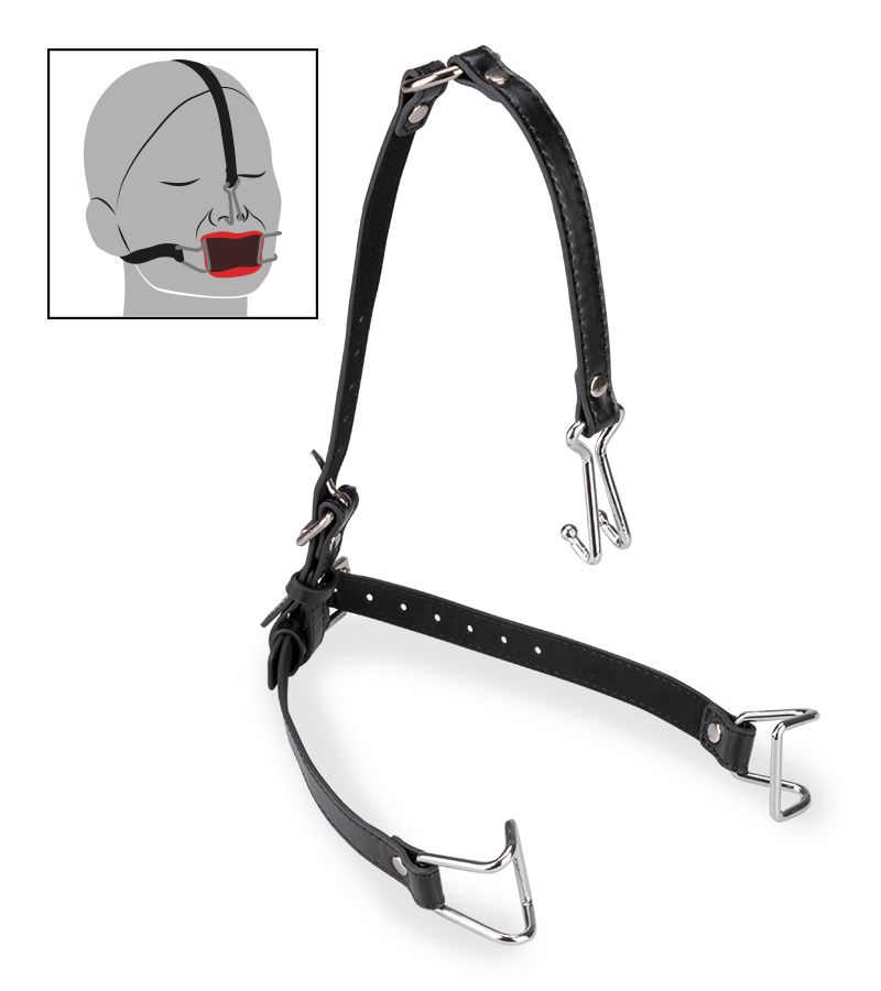 Mund- und Nasenspreizer aus Kunstleder und Metall