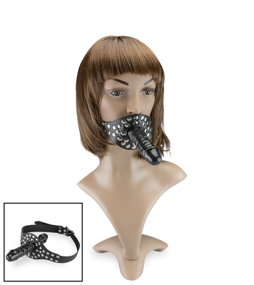 Schwarzer Mundknebel mit 2 Dildos