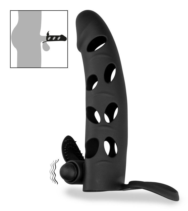 Silikon-Sleeve mit Hodenring und Vibro-Bullet