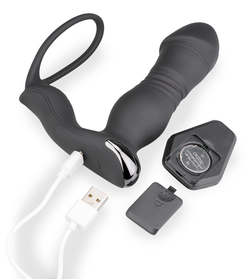 Vibrierender Analplug mit Stoßfunktion und Cockring Hera