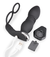 Laden Sie das Bild in den Galerie-Viewer, Vibrierender Analplug mit Stoßfunktion und Doppel-Cockring Paolo